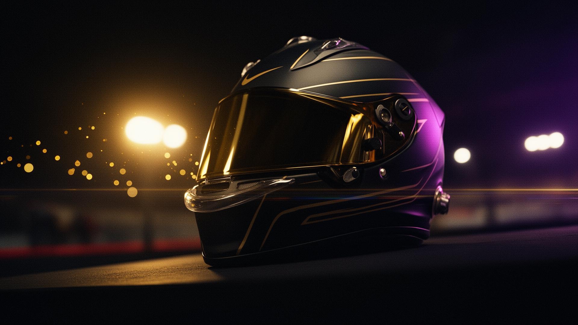 Motorsport helmet with gold visor